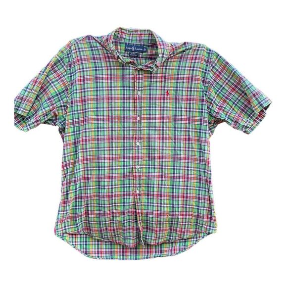 Vintage Ralph Lauren M Blake Madras‎ Plaid Cotton Button Down Shirt Short Sleeve - Picture 1 of 5